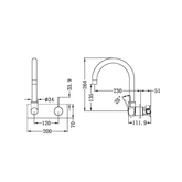 Mecca Wall Basin/Bath Nero Mixer Swivel Spout Handle Up - Brushed Gold